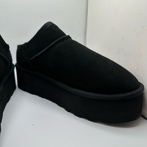 CUSHIONAIRE Women's Genuine Suede Cozy Mule Platform +Memory Foam 10 BLACK - Picture 6 of 7